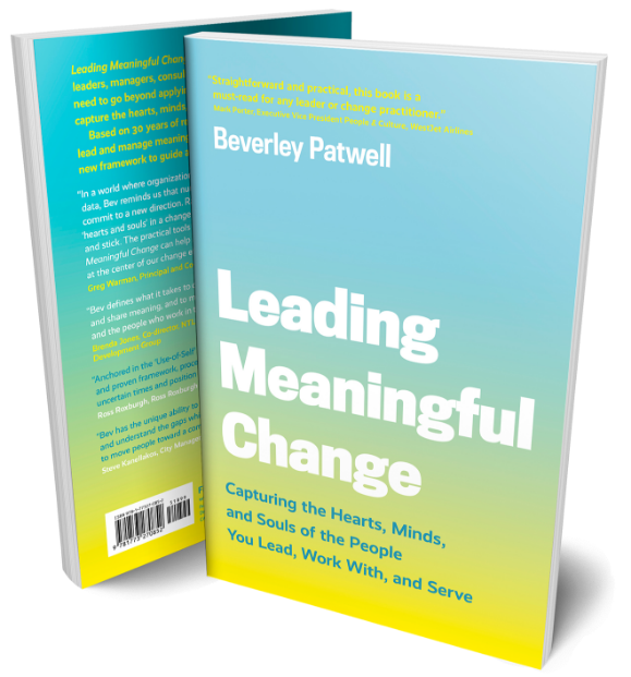 A photo of Leading Meaningful Change, a book authored by Beverley Patwell